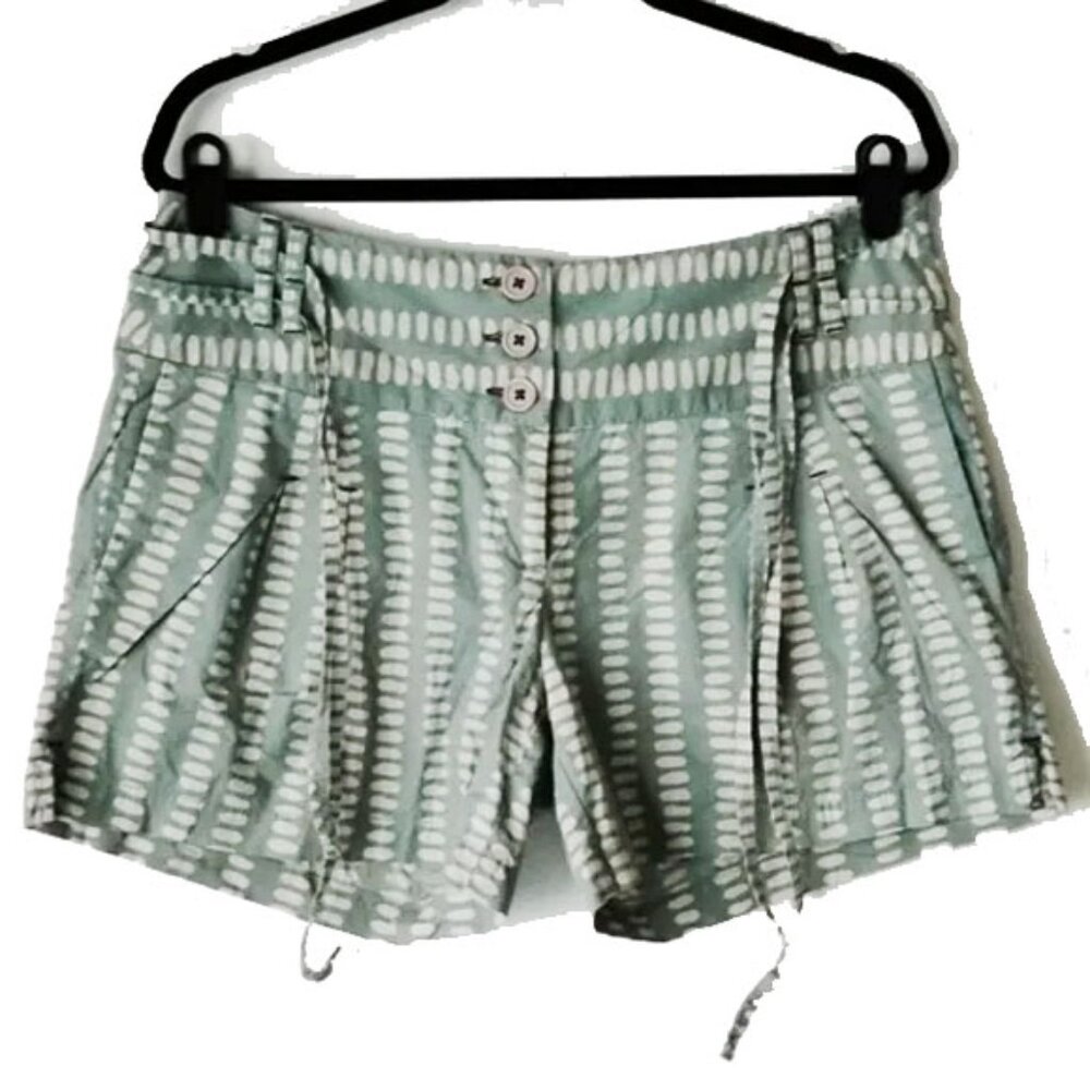 Anthropologie ETT Twa Wide Waistband Pleated Tie Shorts 10 Sage Cream 34x5